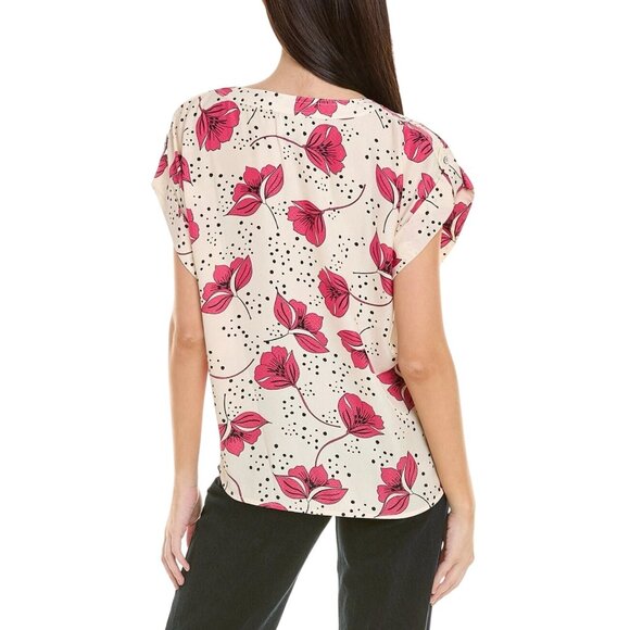 Cabi Boxy Top Size Small Floral Short Sleeve Pink Cream Polka Dot Spring Boho - Picture 2 of 9
